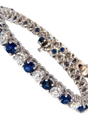 14.35ct natural Vivid royal blue round sapphires diamond bracelet 14kt tennis*